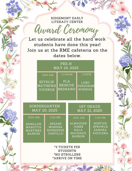  PreK, Kindergarten &First grade Award Ceremonies English